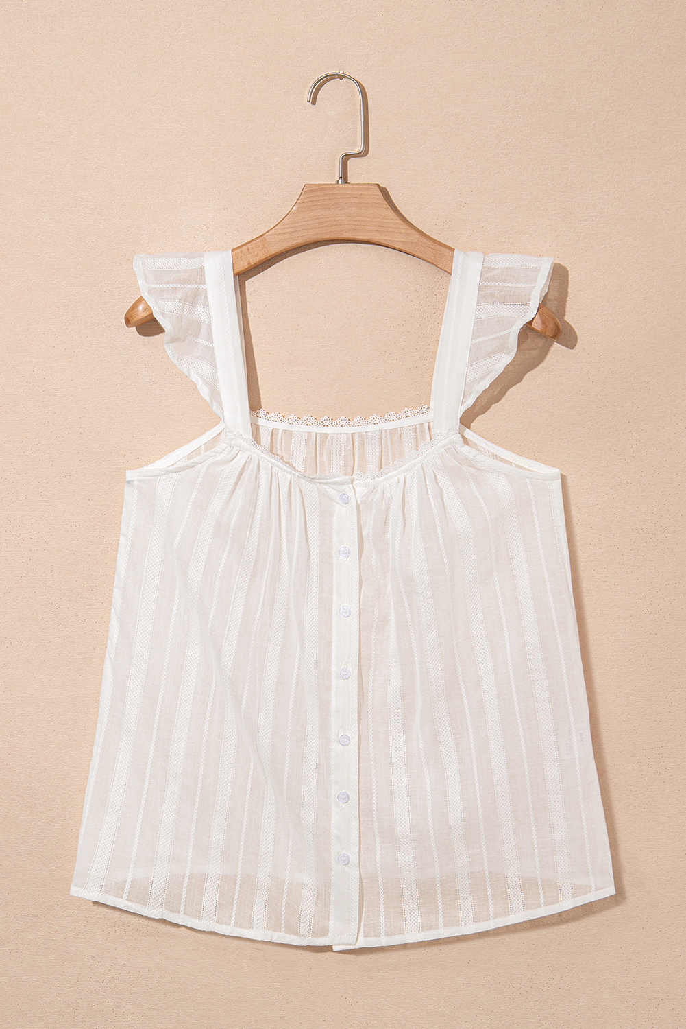 Lace Crochet Ruffled Buttoned Loose Fit Tank Top