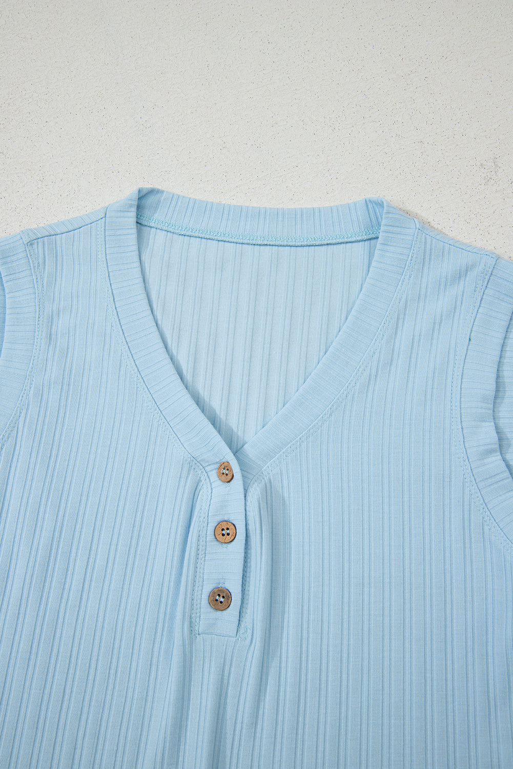 Ribbed Button V Neck Tank Top and Shorts Set