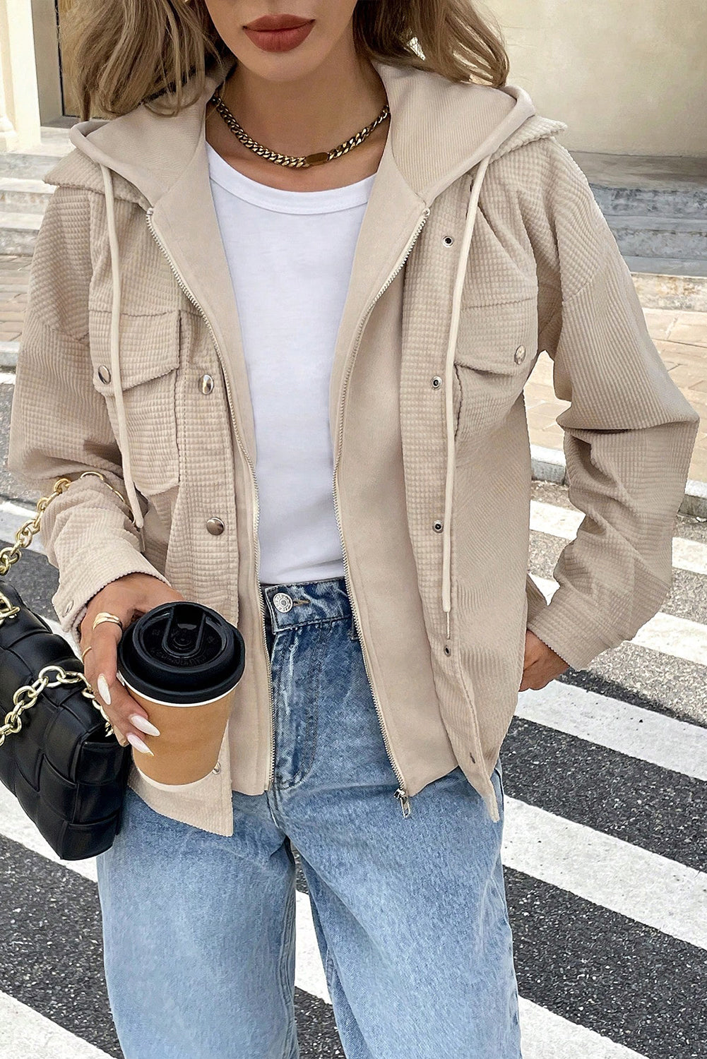 2 in 1 Thermal Knit Textured Hooded Jacket