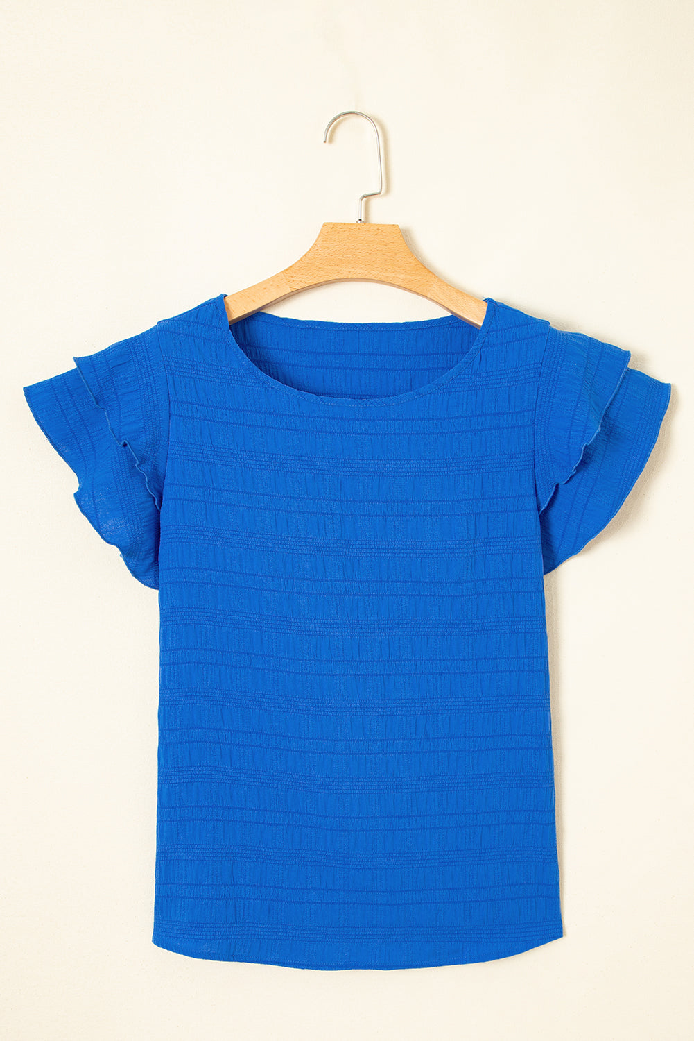 Textured Ruffled Sleeve Round Neck Top