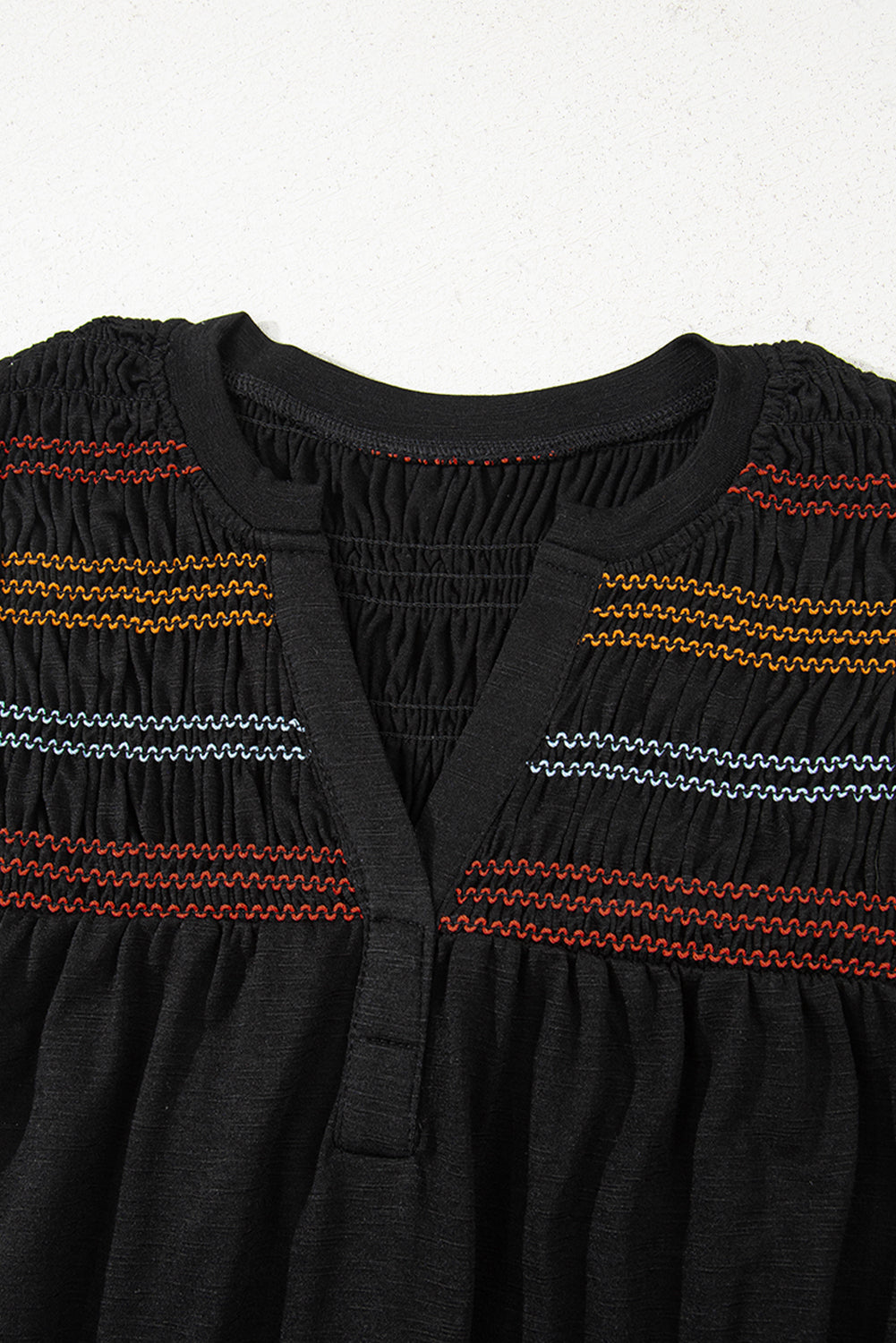Colorful Shirred Yoke Notched V Neck Tank Top