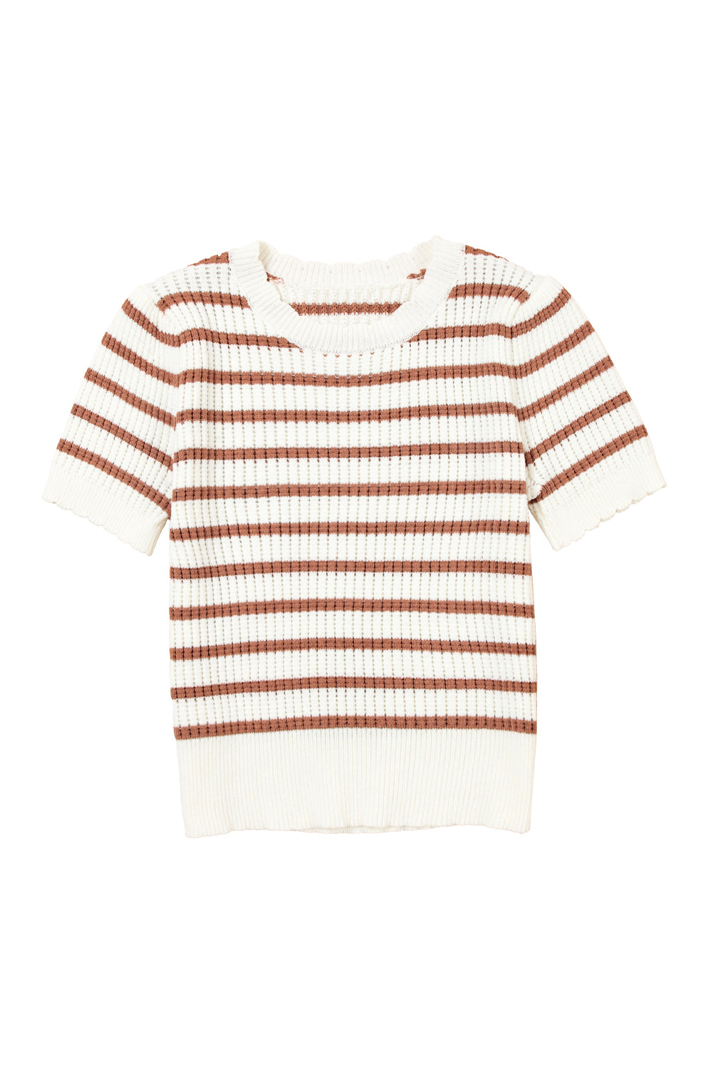 Scalloped Round Neck Short Sleeve Sweater
