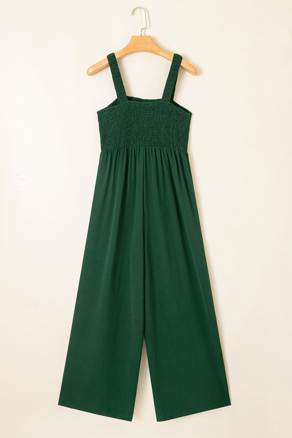 Smocked Sleeveless Wide Leg Jumpsuit with Pockets