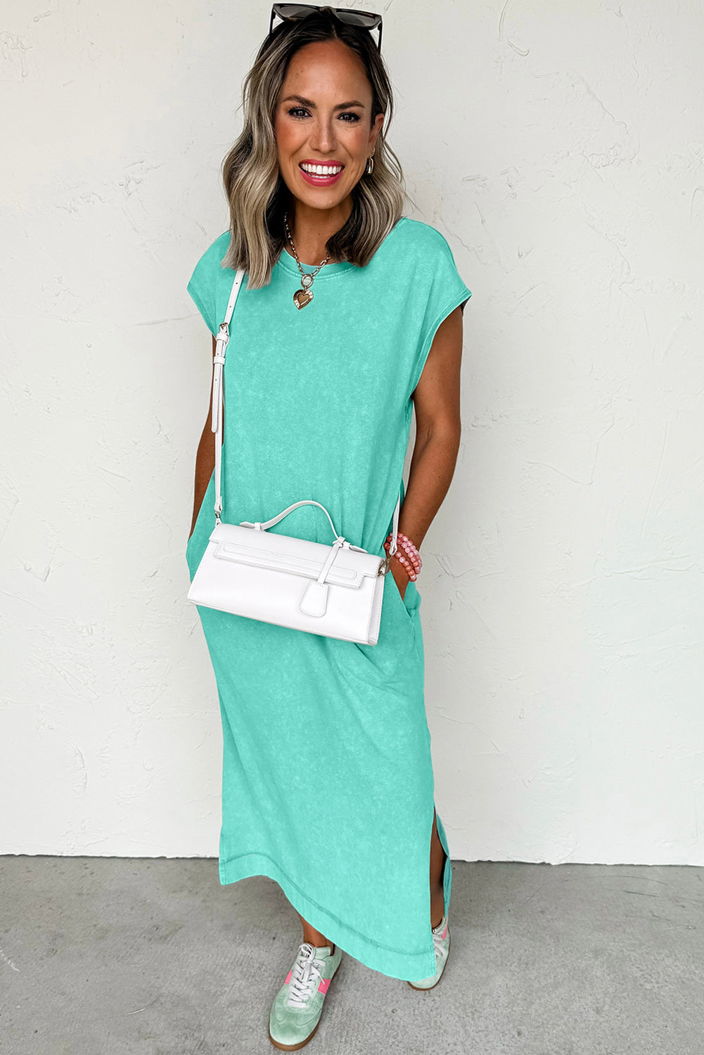 Mineral Wash Pocketed T-shirt Long Dress