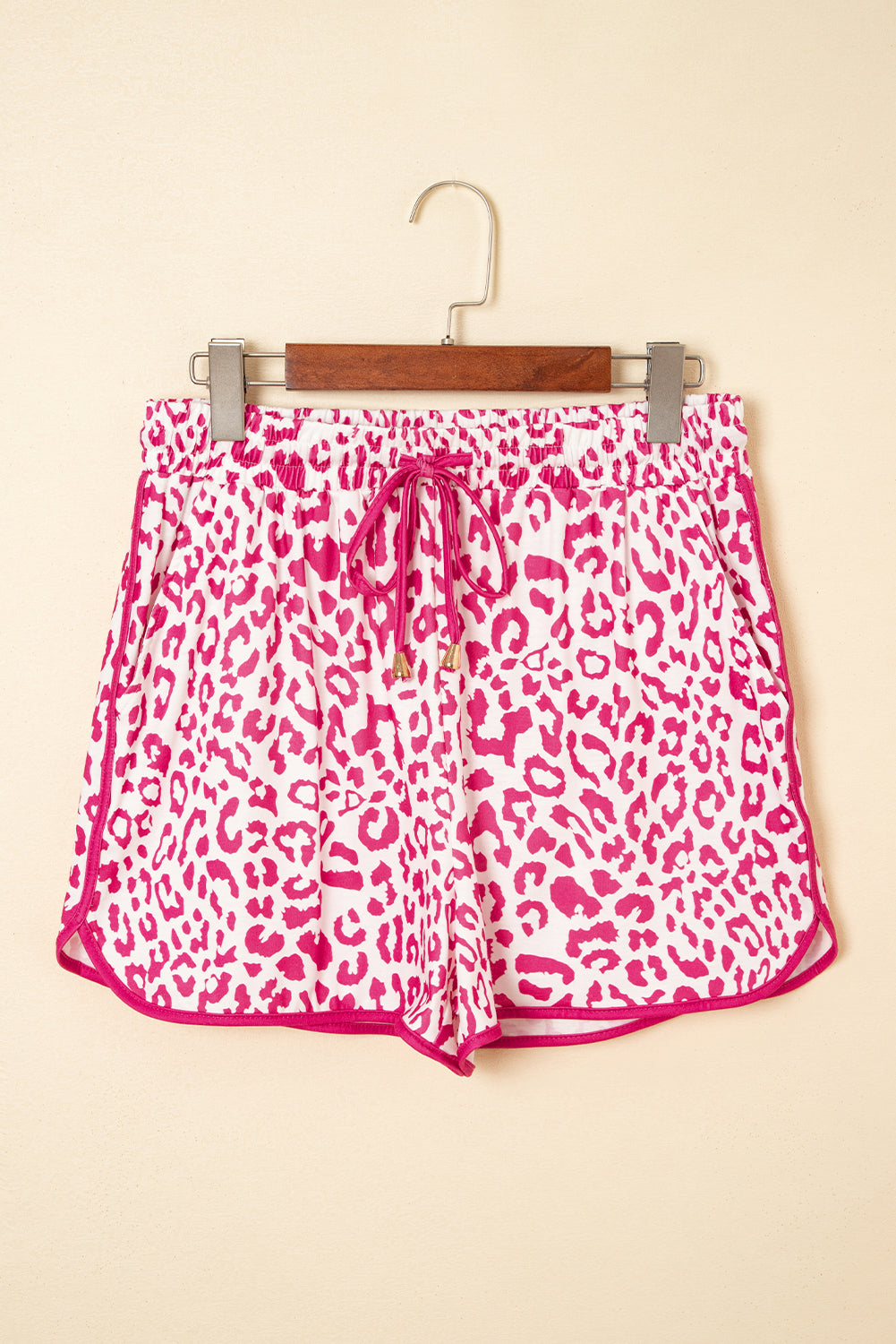 Leopard Elastic Waist Lace up Contrast Trim Casual Shorts