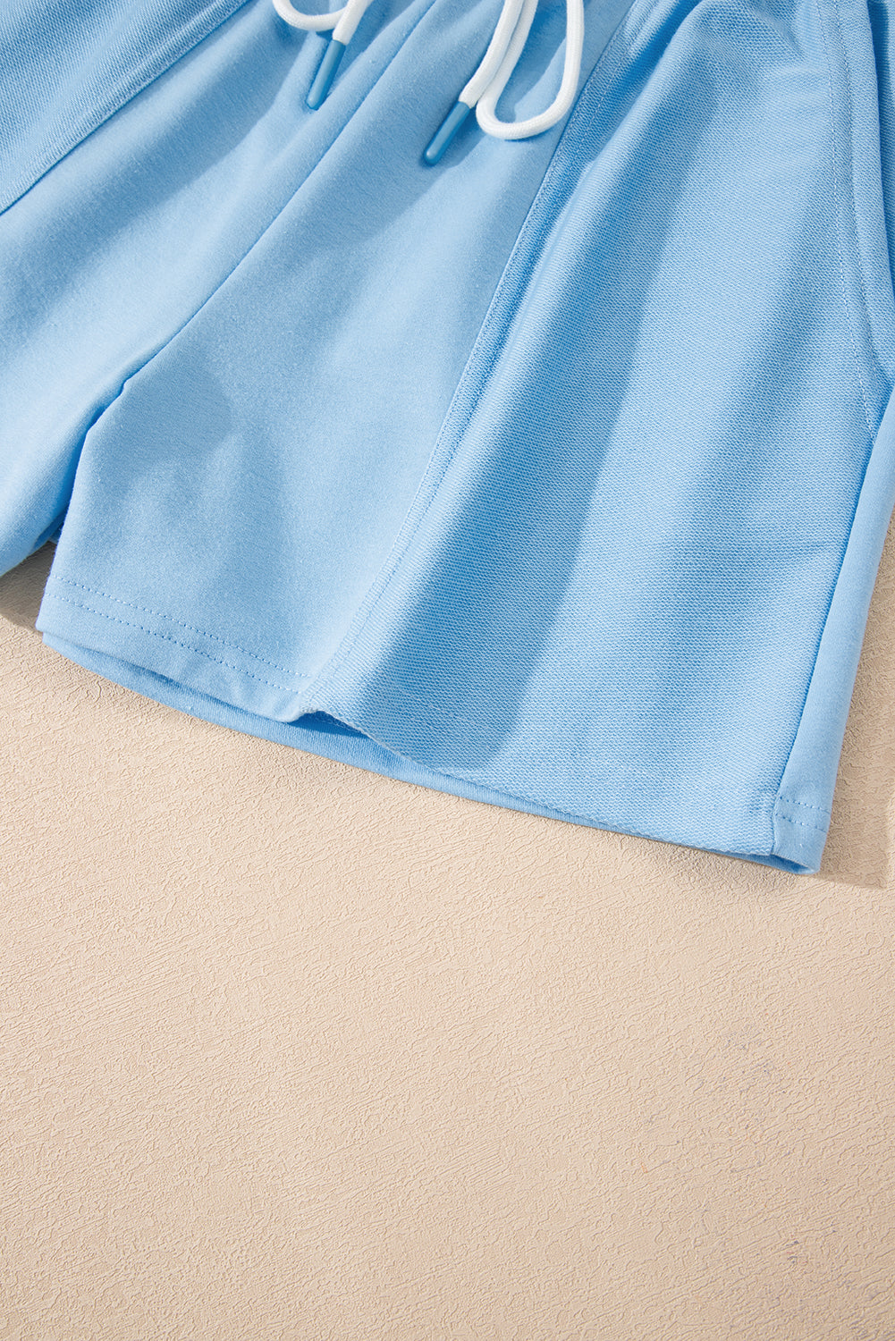 V Neck Drop Shoulder Tee and Patchwork Drawstring Shorts Set