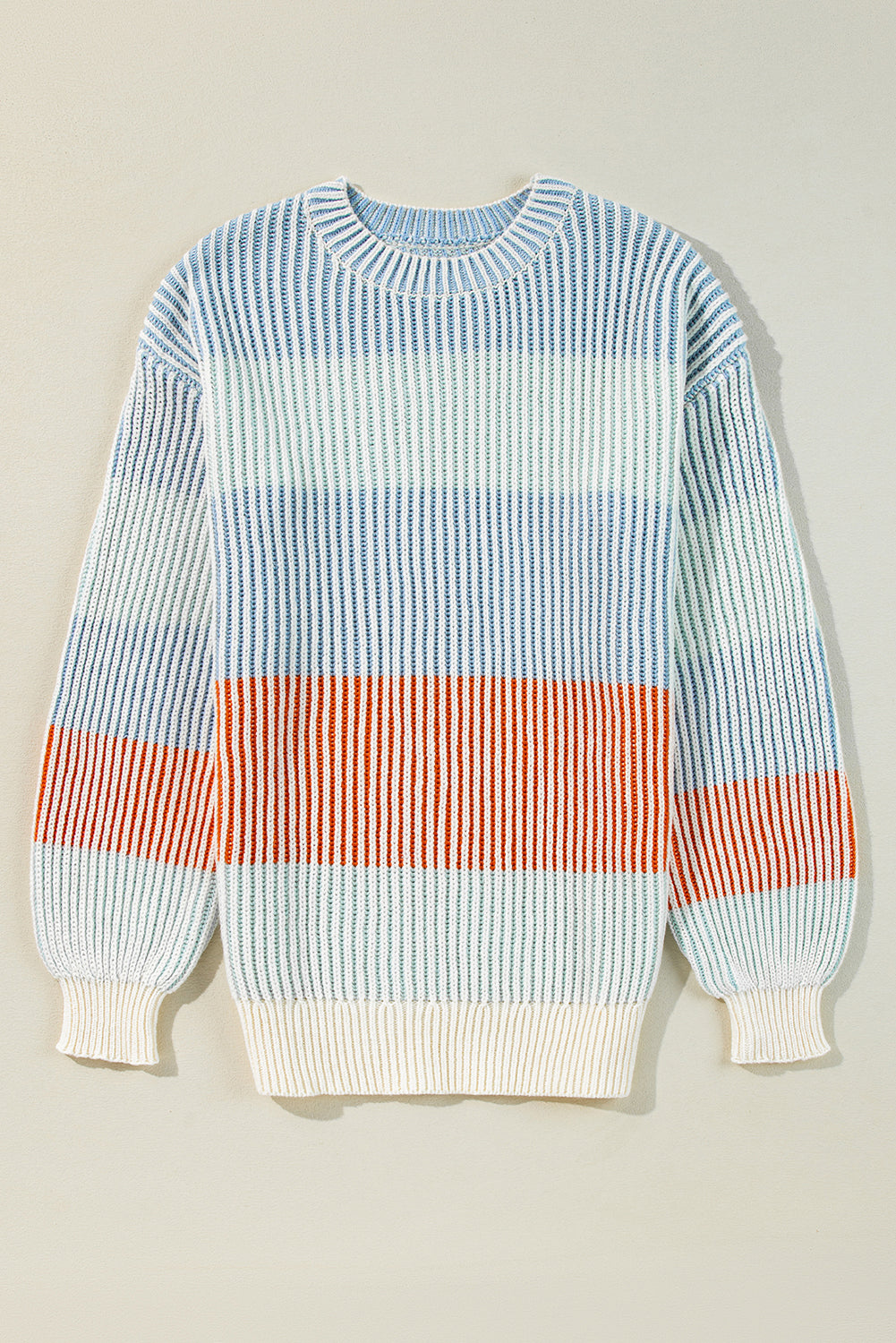 Colorblock Textured Knit Bubble Sleeve Sweater