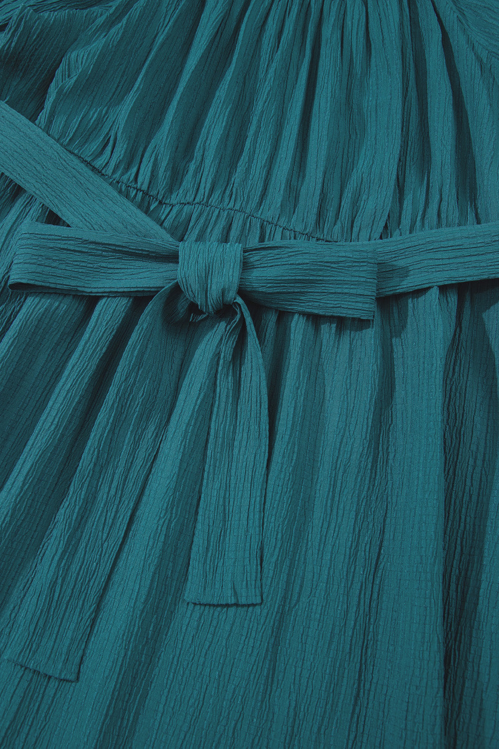 Frilled U Neck Puff Sleeve Belted Ruffle Hem Plus Size Midi Dress