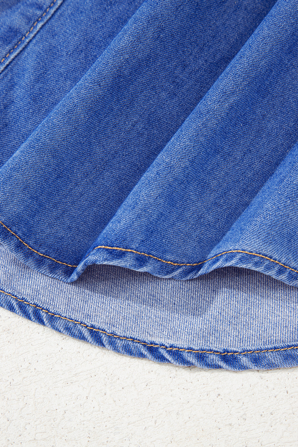 Mineral Wash Cap Sleeve Frilled Button Up Denim Shirt