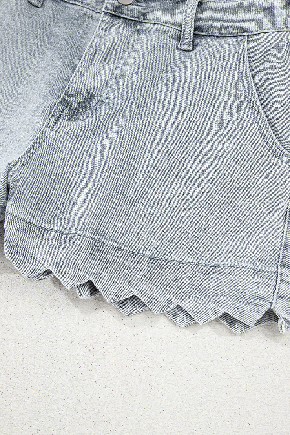 Scalloped Hemline Acid Wash High Waist Denim Shorts