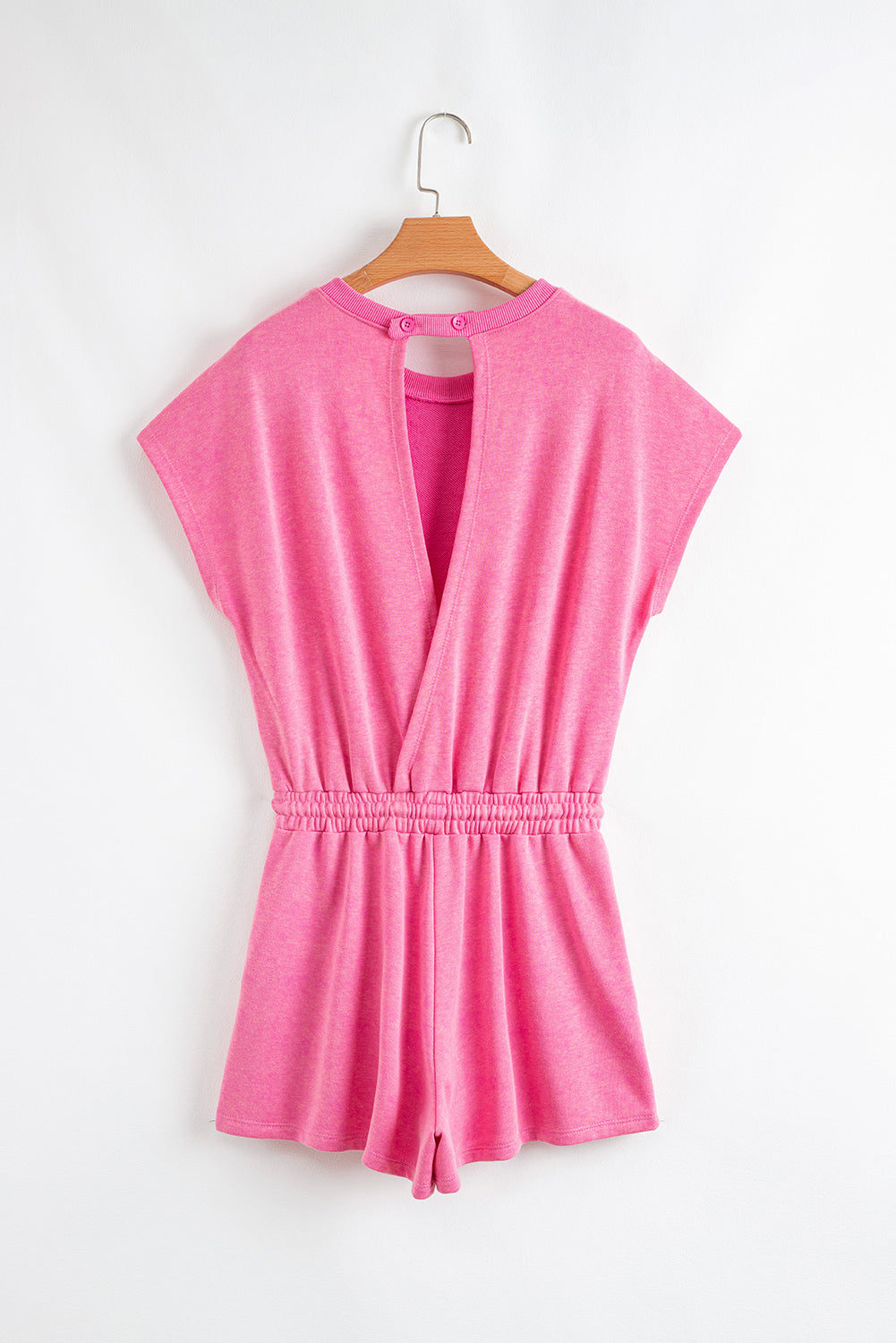 Mineral Wash Drawstring Waist Hollow Out Back Short Sleeve Romper