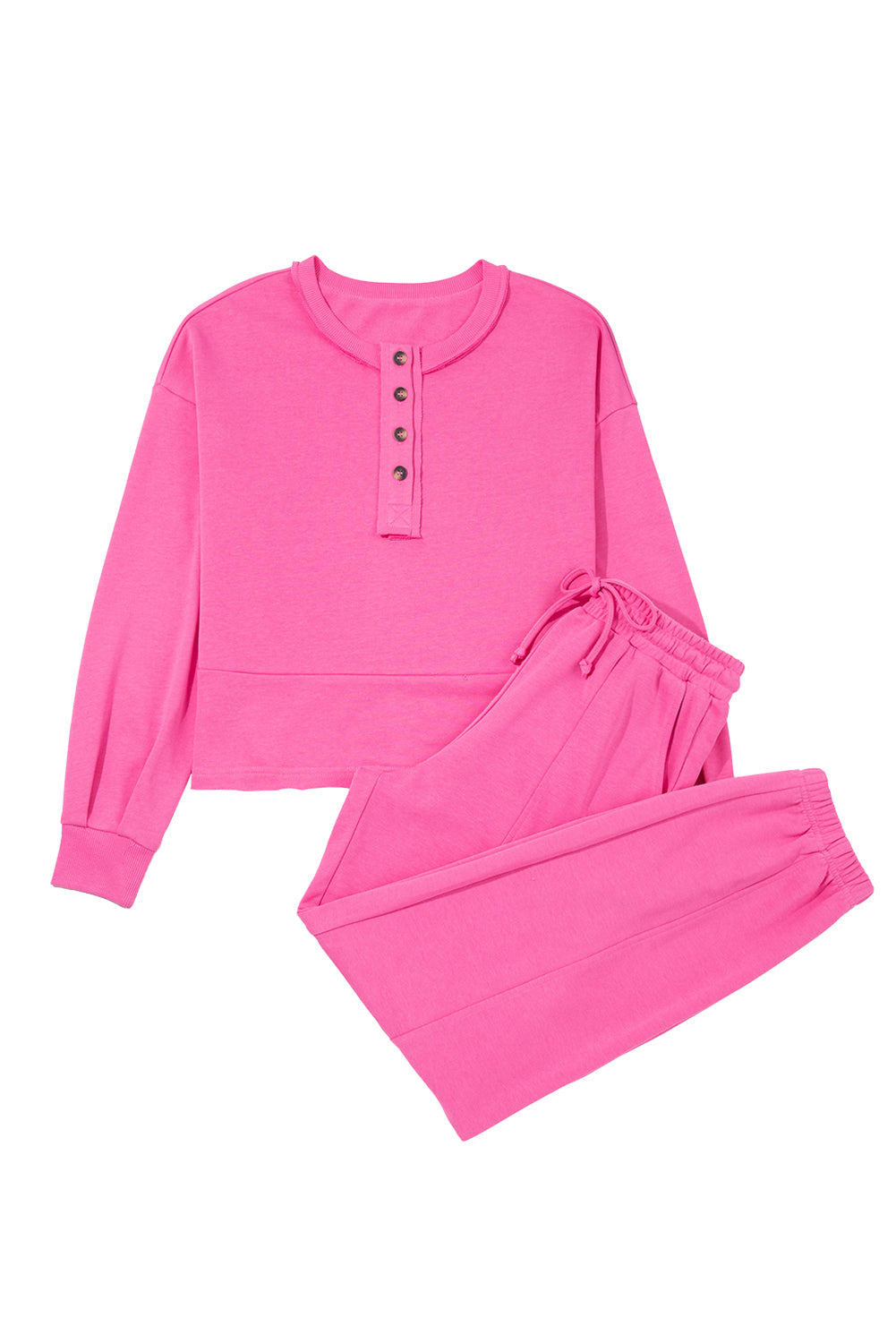 Raw Edge Half Buttons Pullover and Jogger Pants Set