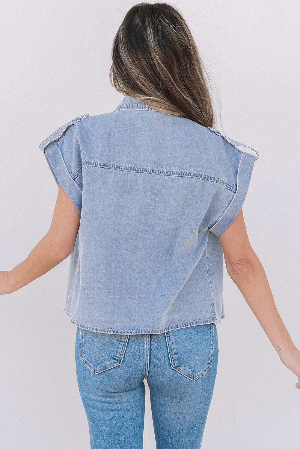 Denim Pinup Folded Cap Sleeve Shirt