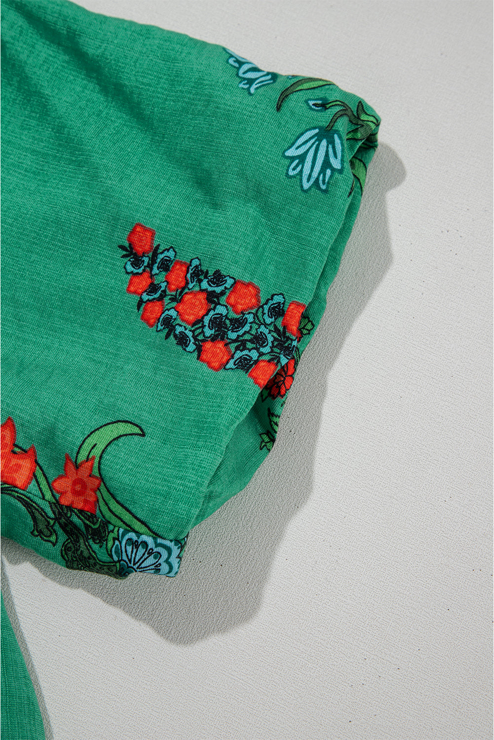 Floral Print Buttoned V Neck Short Sleeve Blouse