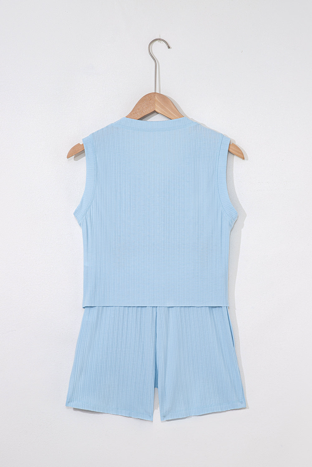 Ribbed Button V Neck Tank Top and Shorts Set