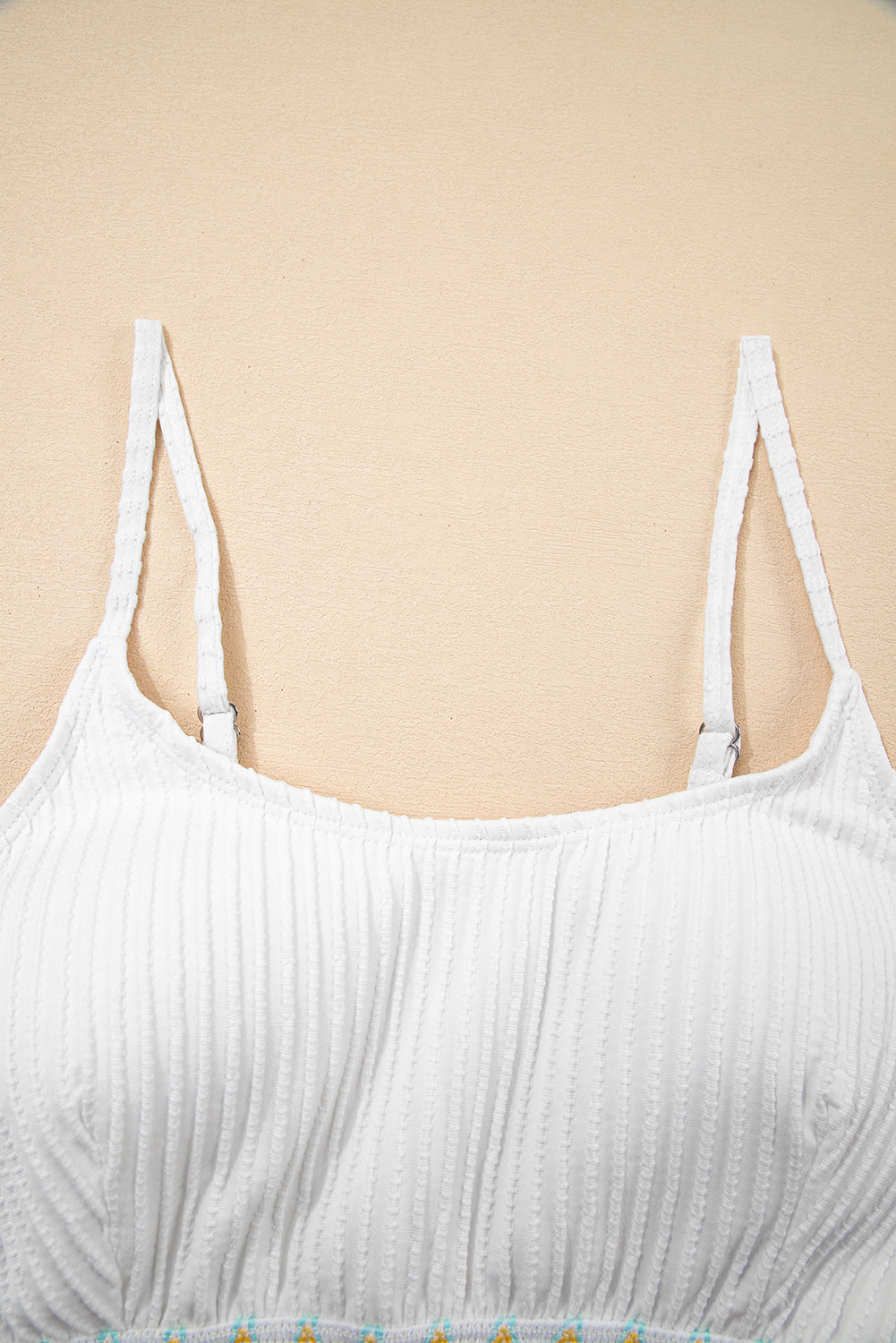 Textured Contrast Banding Bikini High Waist 2pcs Swimsuit