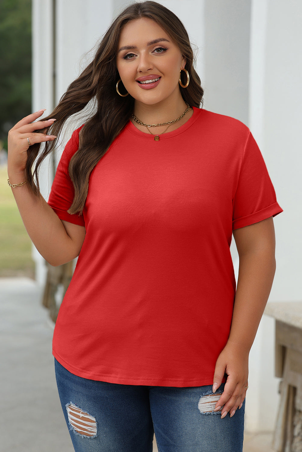Casual Plain Crew Neck Tee