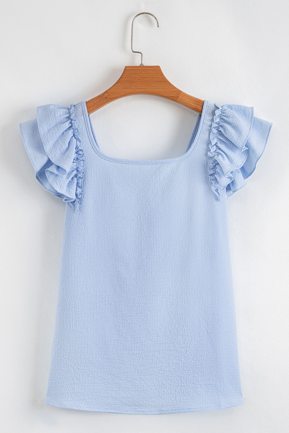 Textured Bow Knot Frilled Butterfly Sleeve Blouse