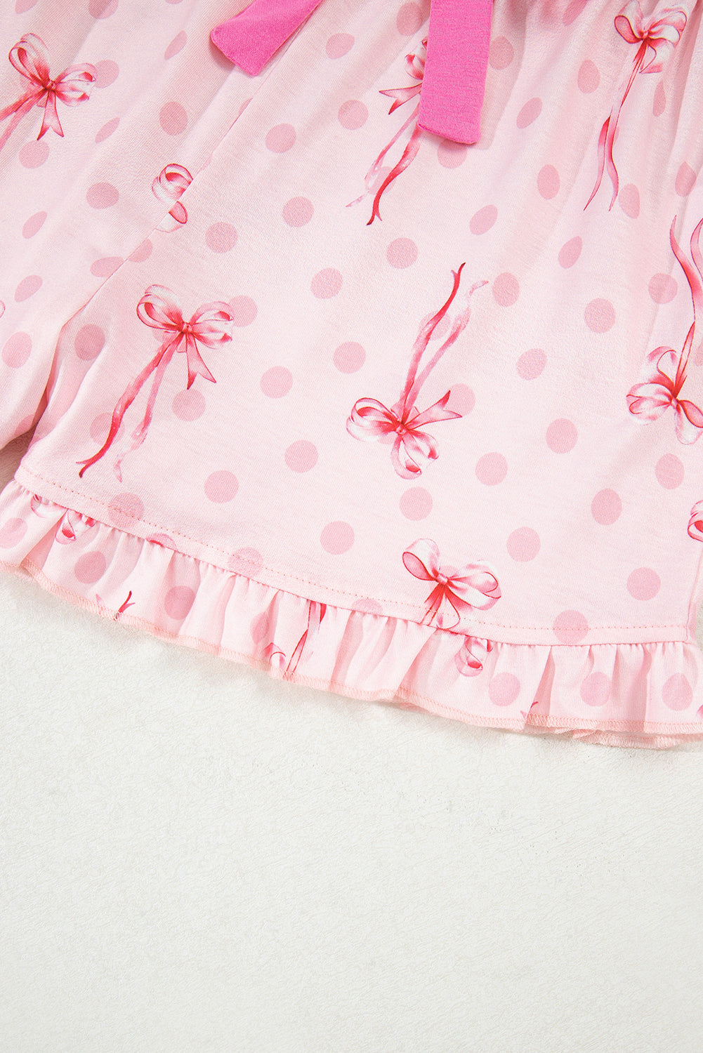 Bow Print Contrast Piping Short Pajamas Set