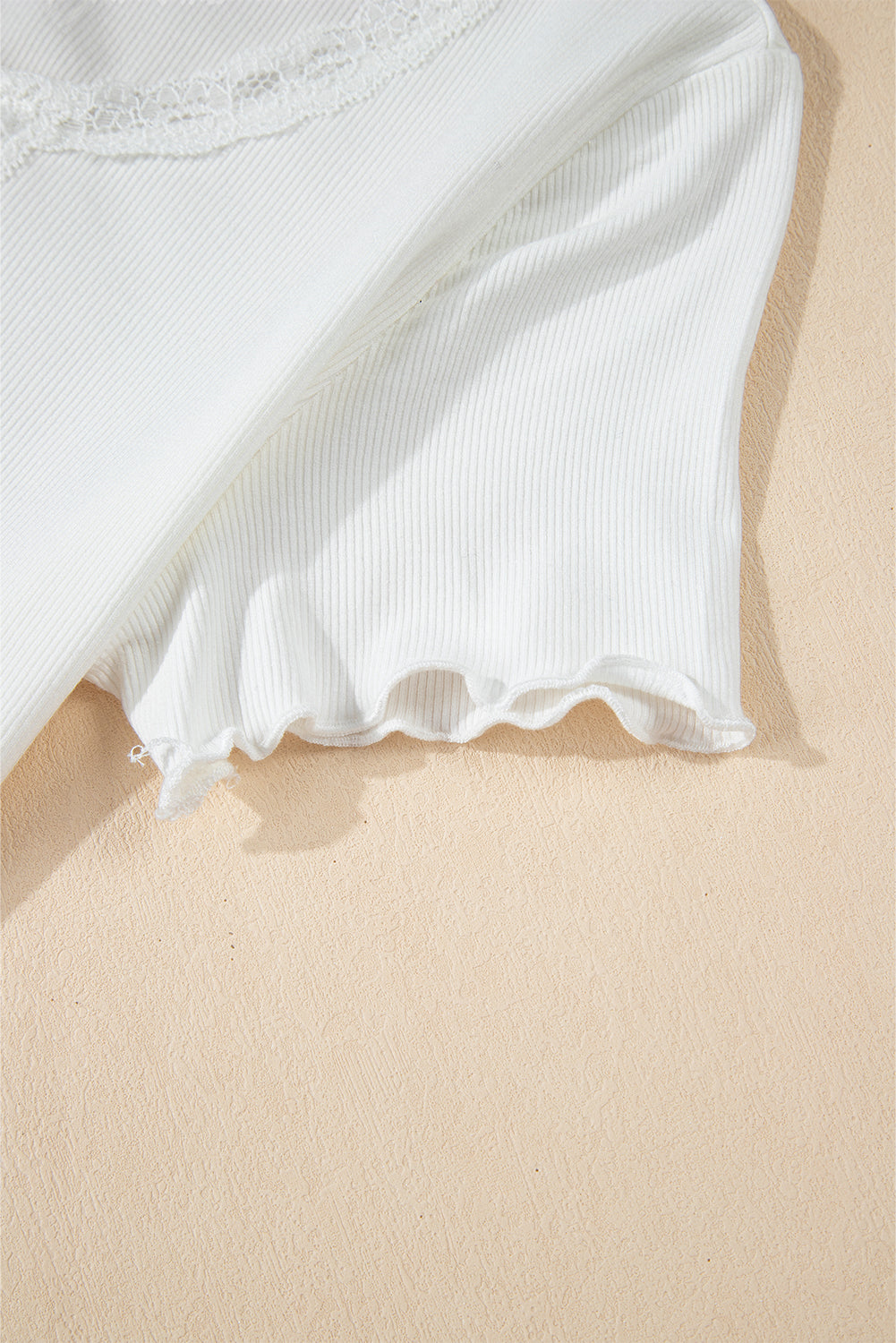 Lace V Neckline Ribbed Slim Fit T Shirt