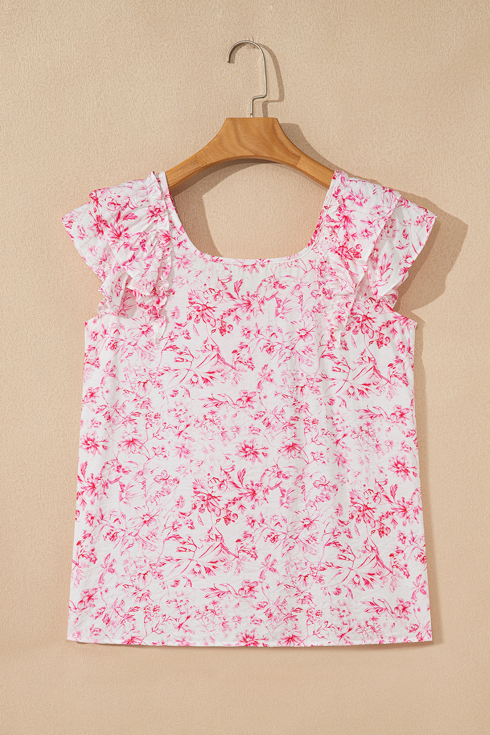 Floral Ruffled Short Sleeve Bow Back Square Neck Blouse