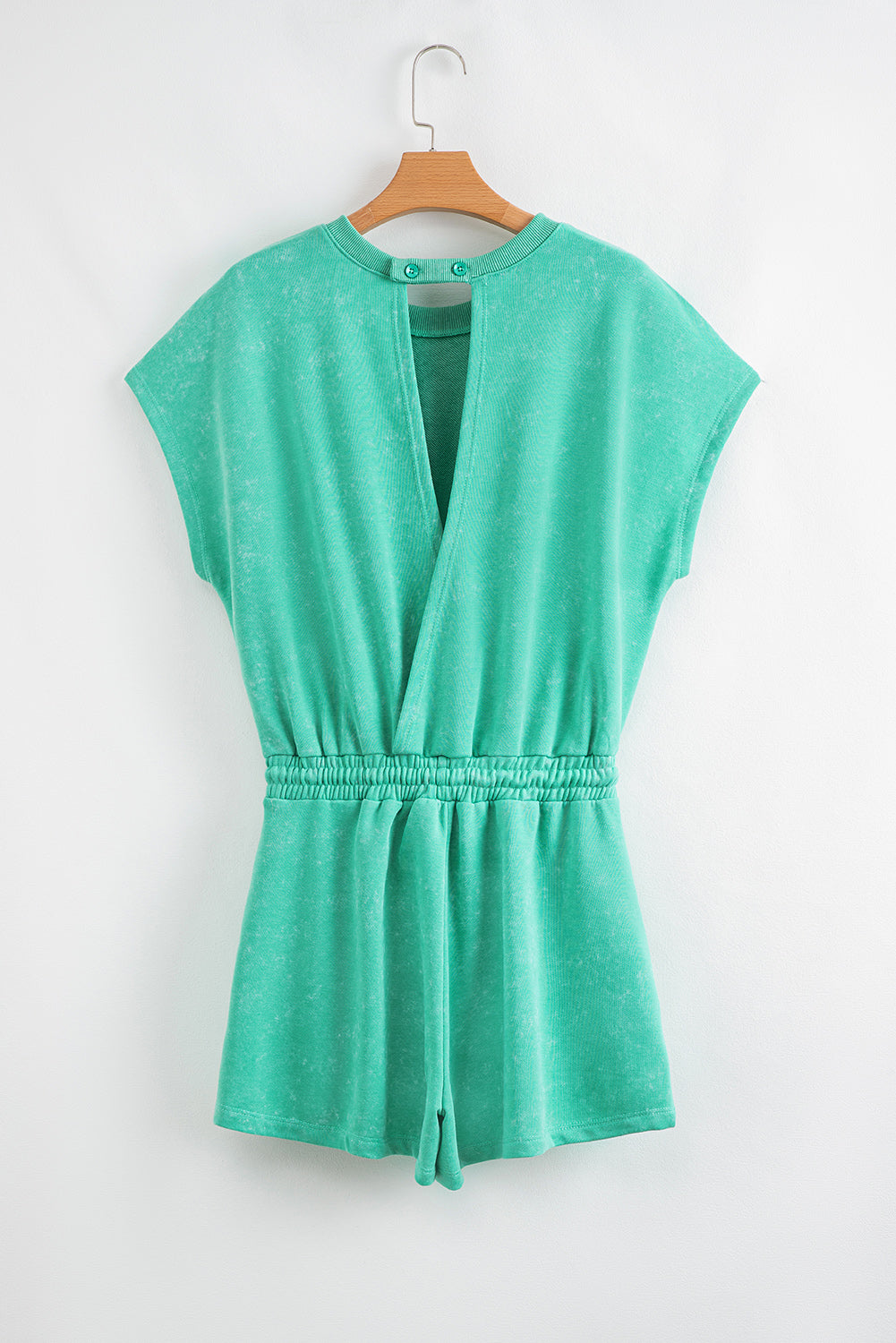 Mineral Wash Drawstring Waist Hollow Out Back Short Sleeve Romper