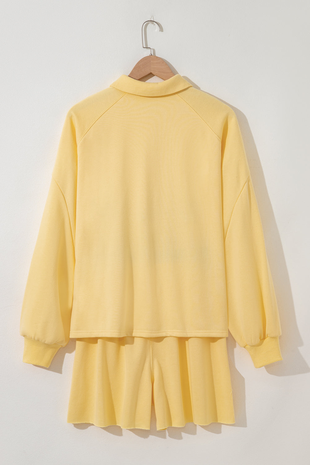 Button Collar Drop Shoulder Pullover and Shorts 2pcs Outfit