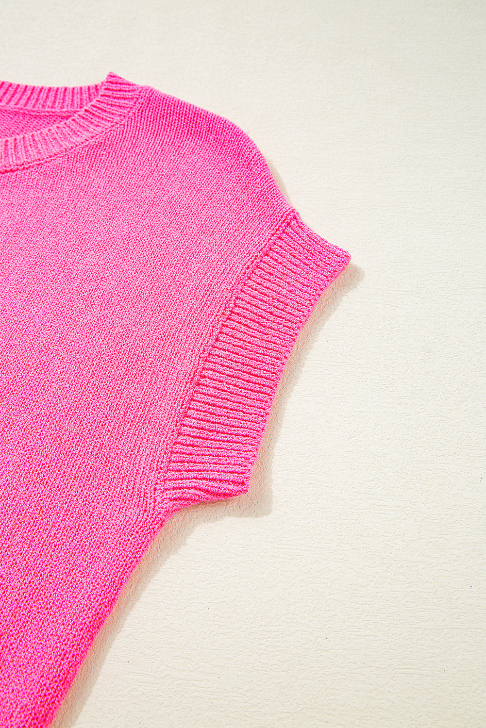 Distressed Hem Short Sleeve Knitted Button Front Sweater
