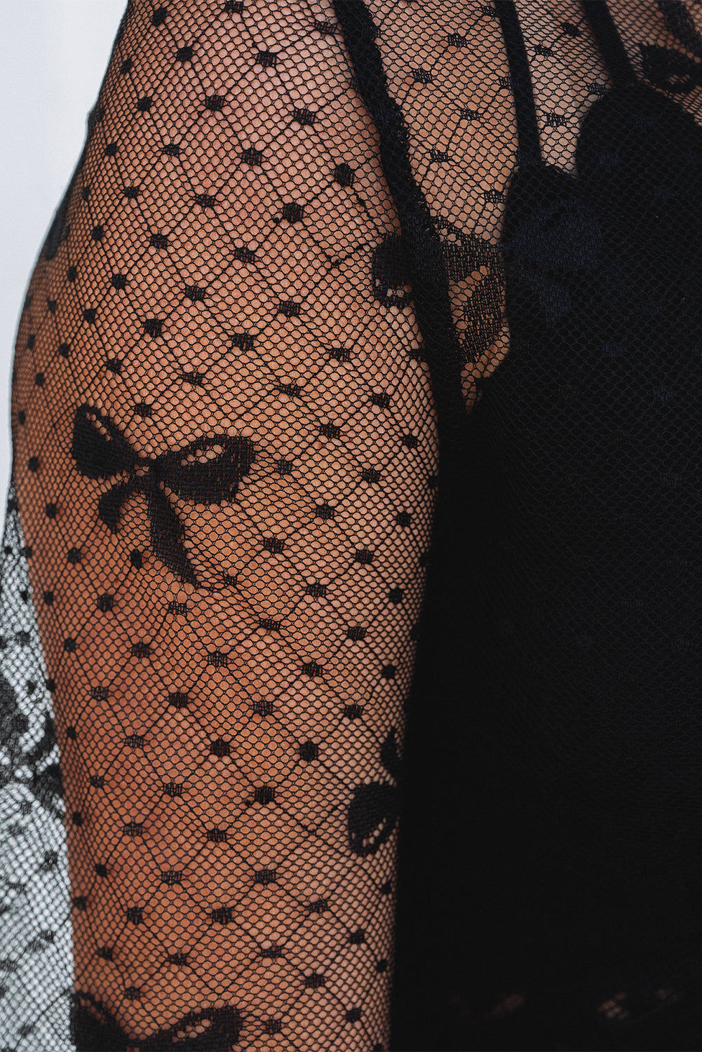 Bow Pattern Accent Mesh Long Sleeve Top