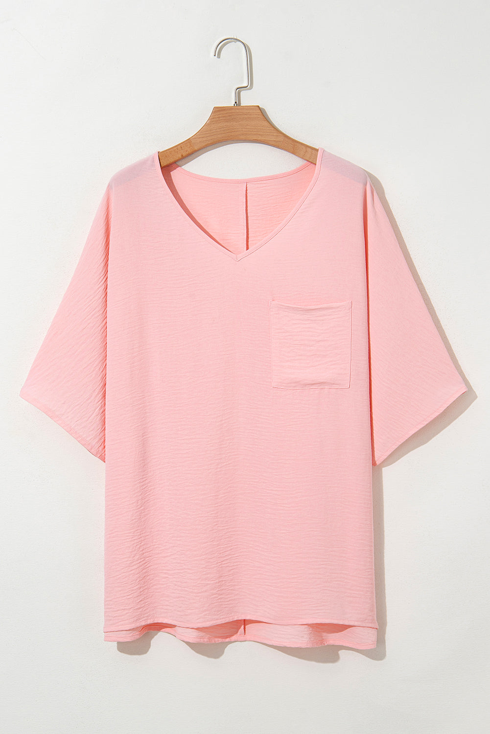 Textured Half Sleeve V Neck Plus Size T Shirt with Chest Pocket