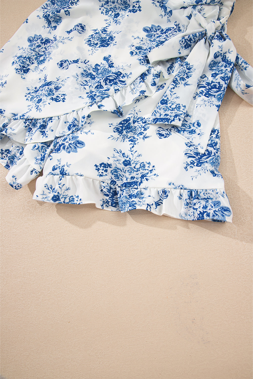 Floral Print Strapless Zipped Back Knot Waist Ruffled Romper