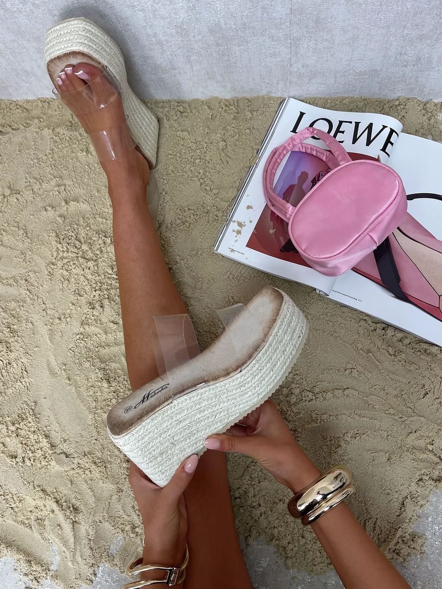 Transparent Double Strap Platform Wedge Heels