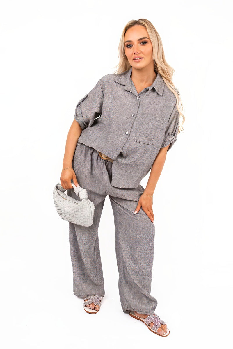 Rolled Sleeve Shirt and Trousers Co-ord Set with Belt