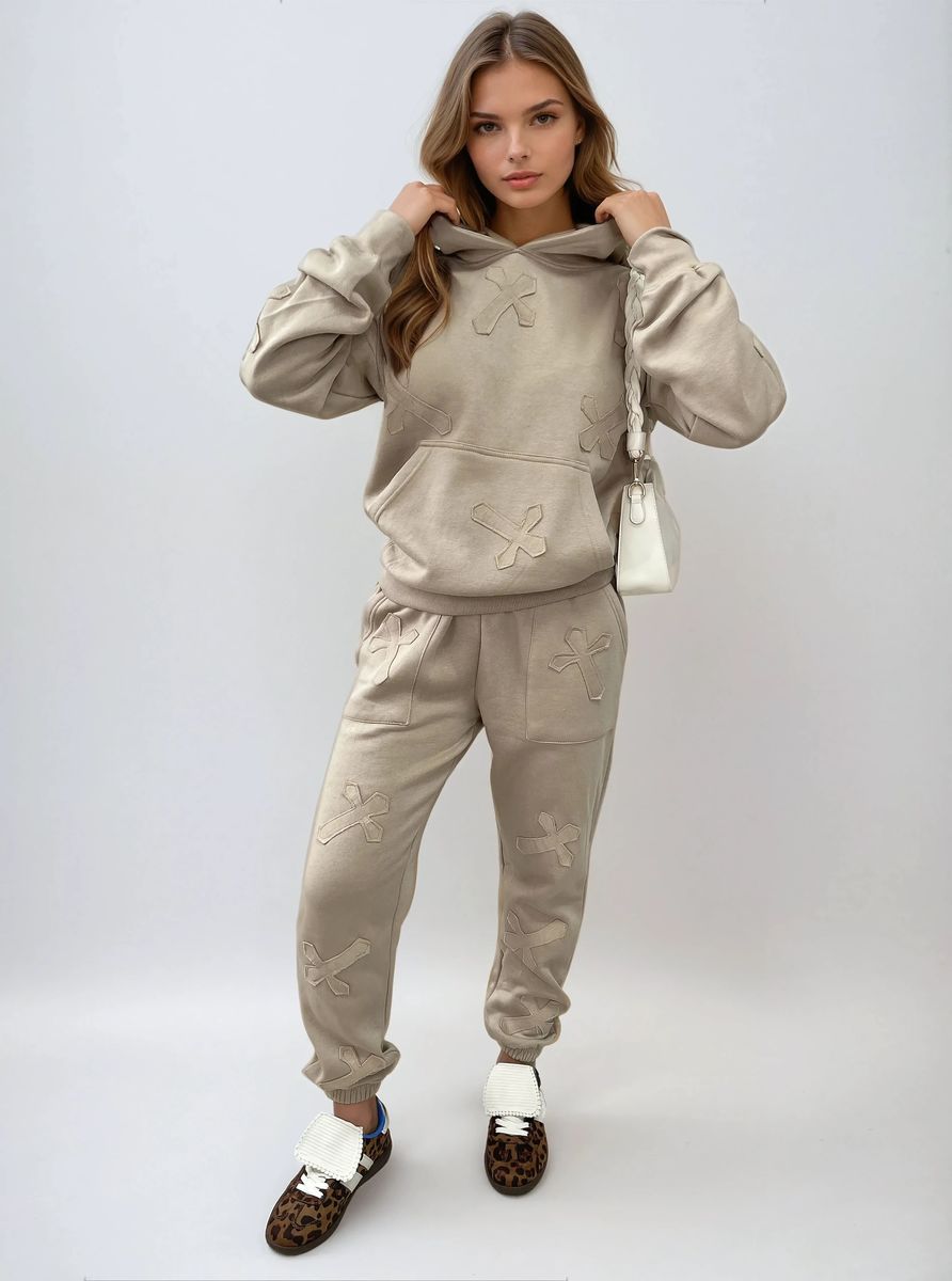 Cross Detail Oversized Hoodie and Jogger Co-ord Set