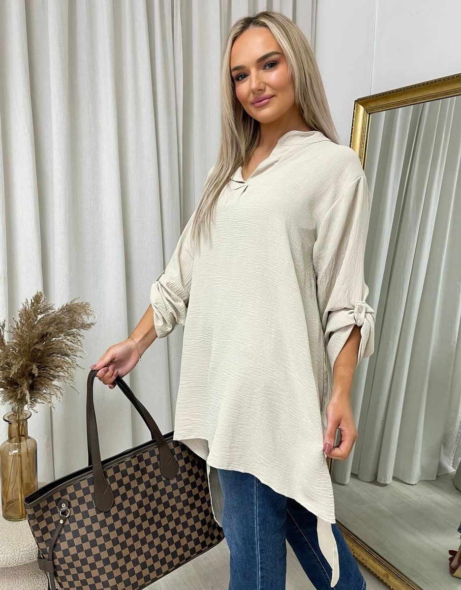 Long Back Roll Up Sleeve Loose Fit Top