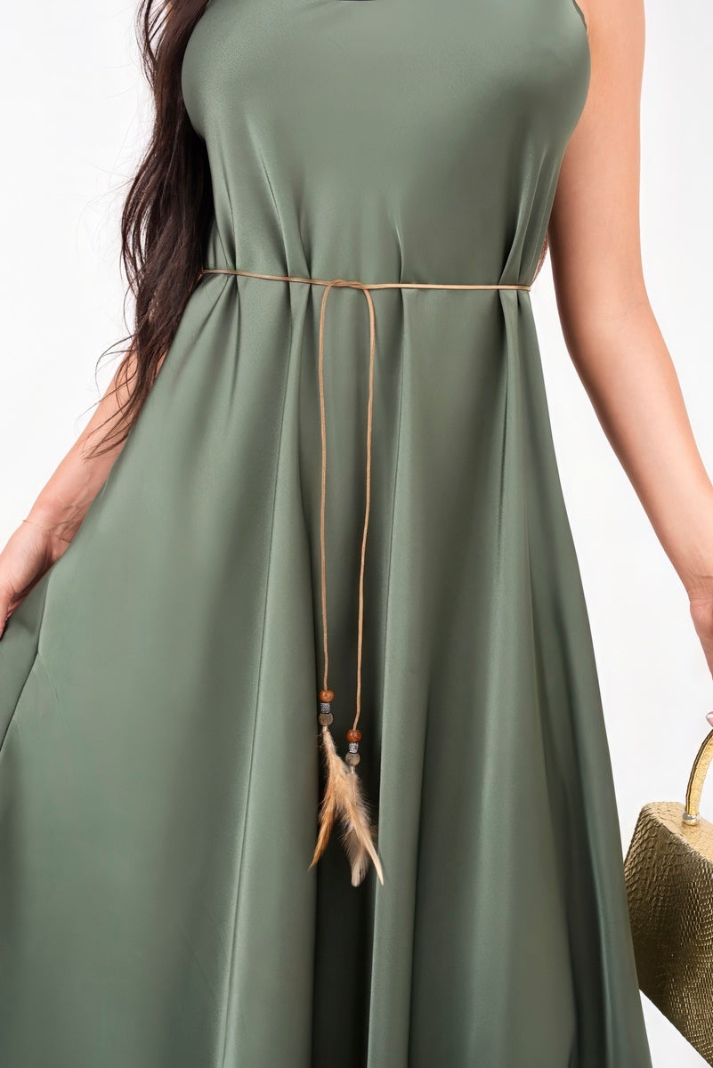 Strappy Maxi Dress with Feather Tie Waist