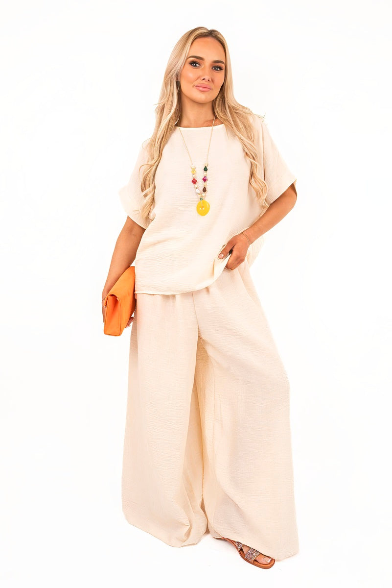 Loose Fit Short Sleeve Top and Wide Trousers Co-ord Set