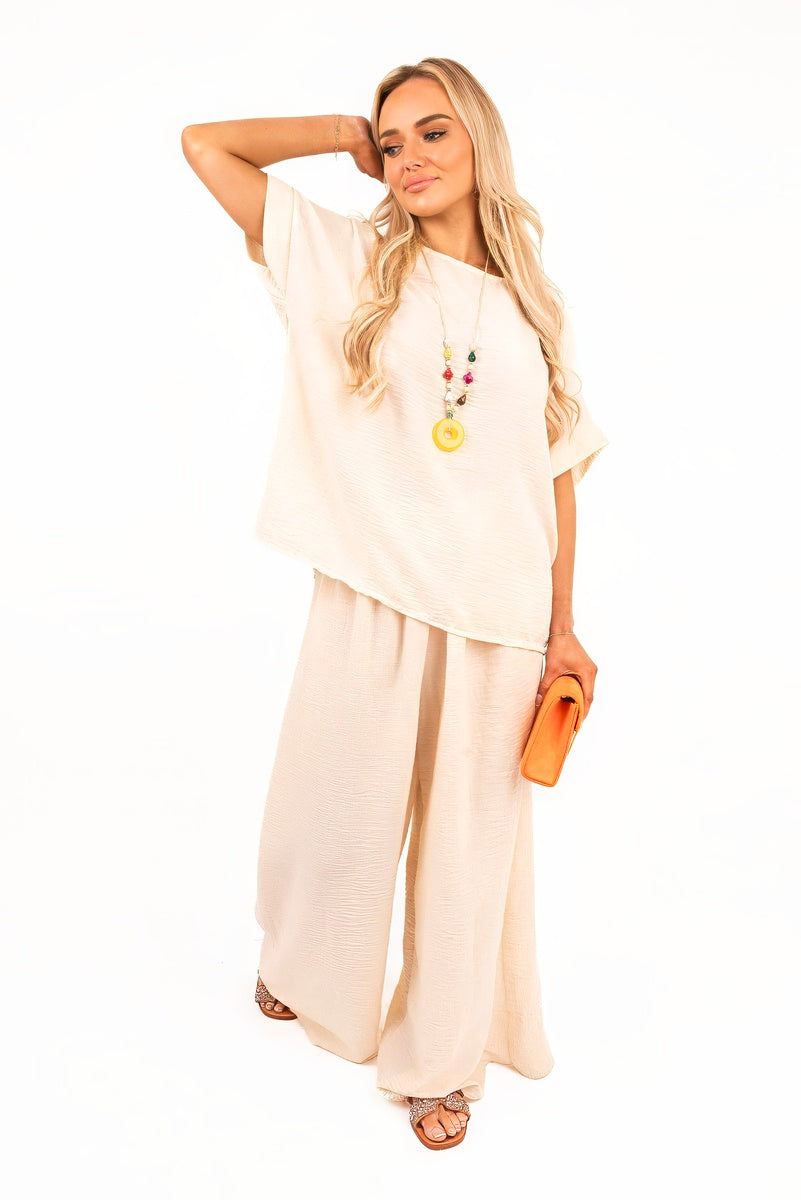 Loose Fit Short Sleeve Top and Wide Trousers Co-ord Set