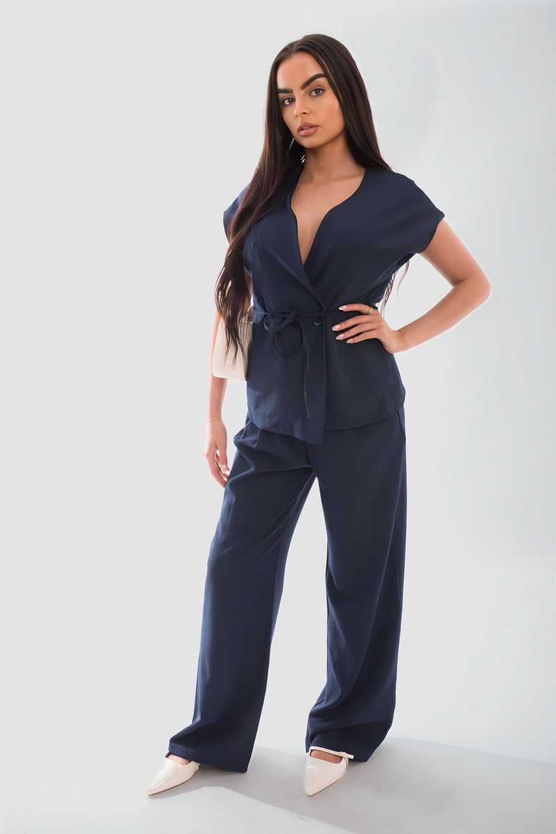 Belted Sleeveless Vest Top and Trouser Co-ord Set