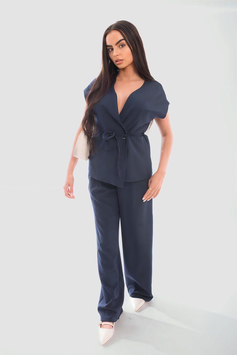 Belted Sleeveless Vest Top and Trouser Co-ord Set