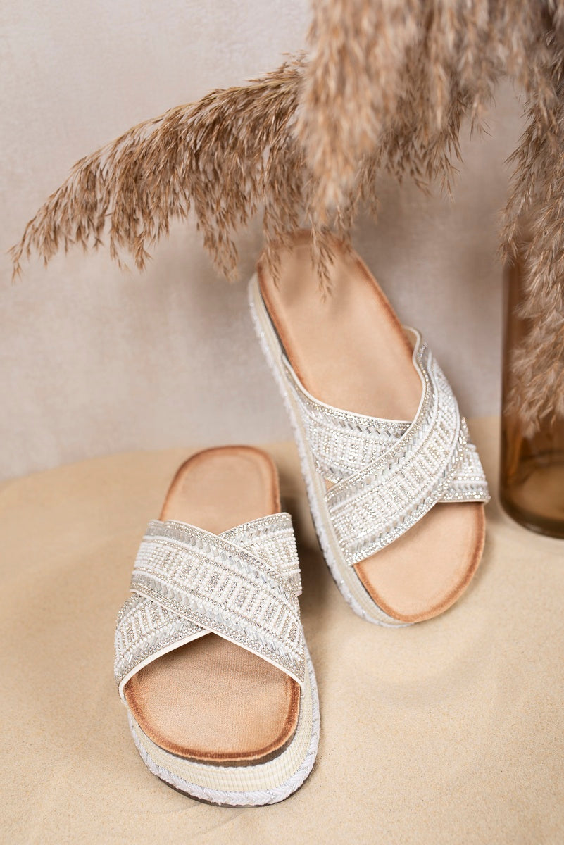 Embellished Cross Strap Platform Sandals