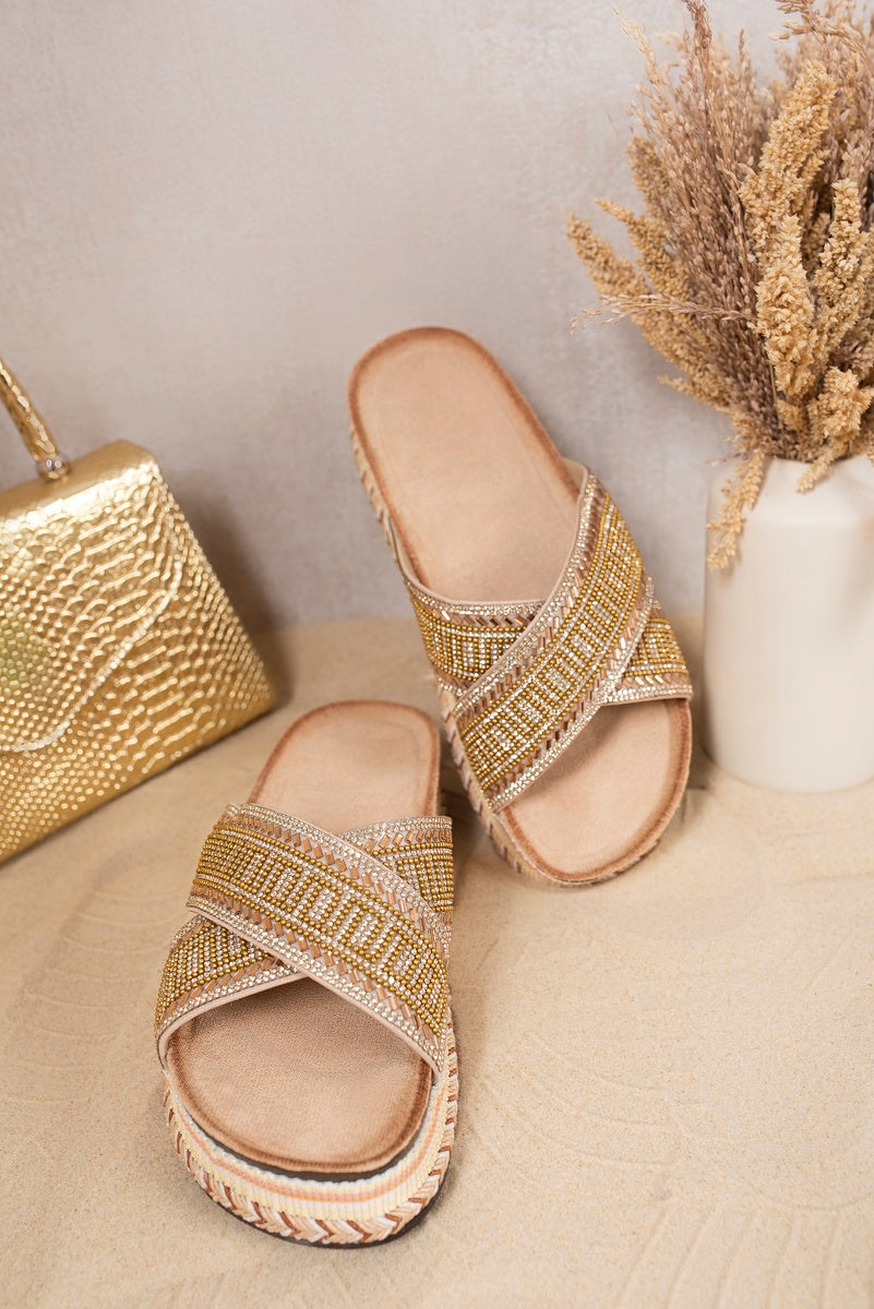 Embellished Cross Strap Platform Sandals