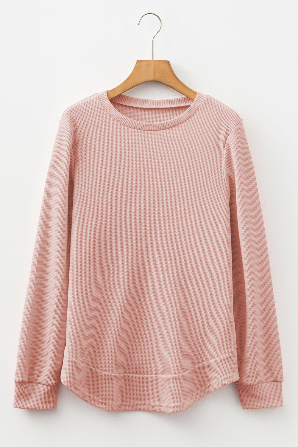 Rounded Hem Waffle Long Sleeve Top