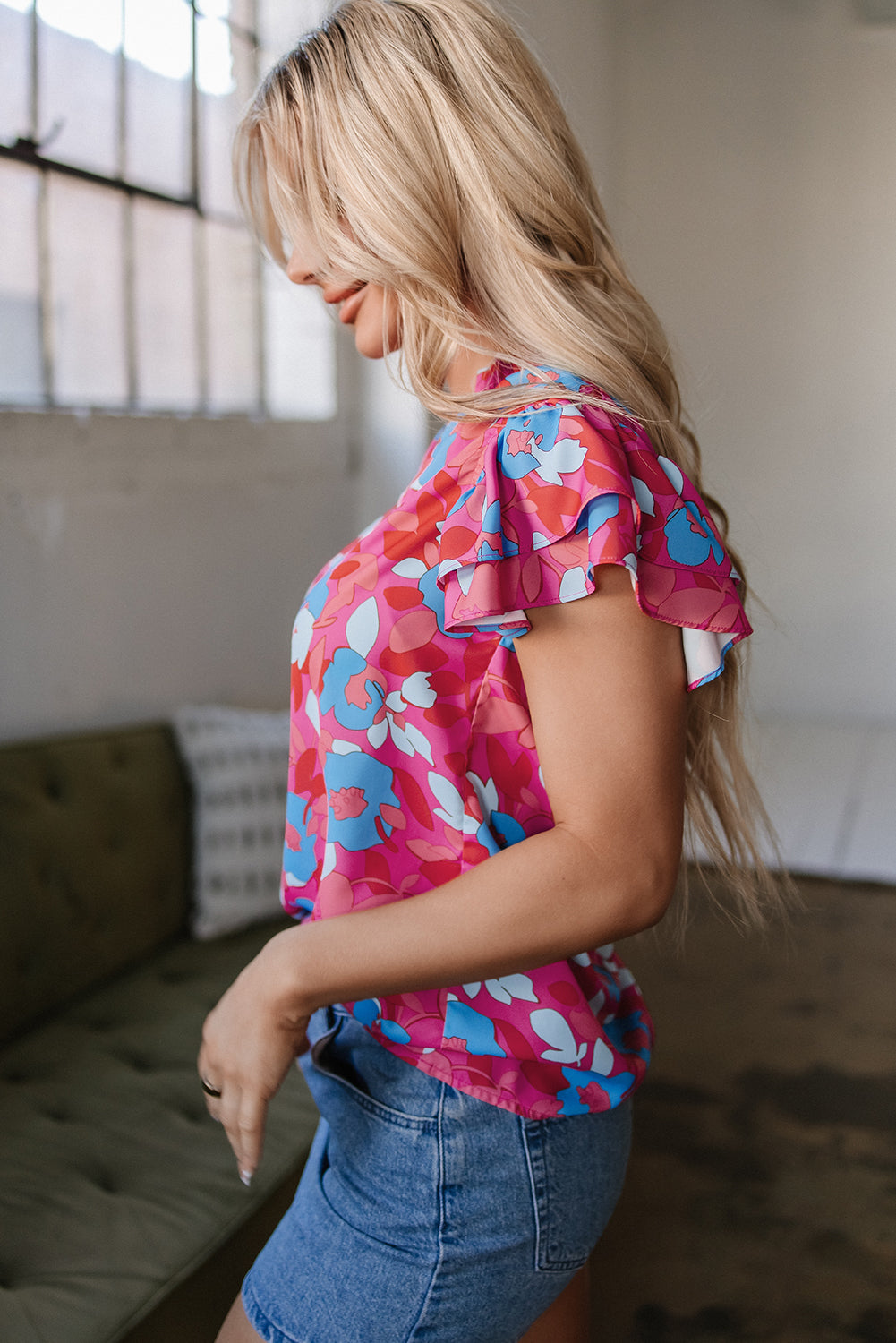 Ruffled Sleeve Floral Blouse