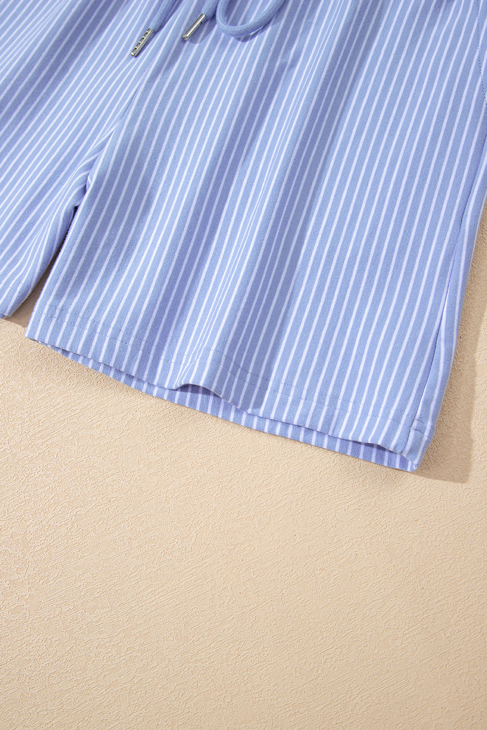 Stripe Dolman Sleeve Polo Shirt and Drawstring Shorts Set
