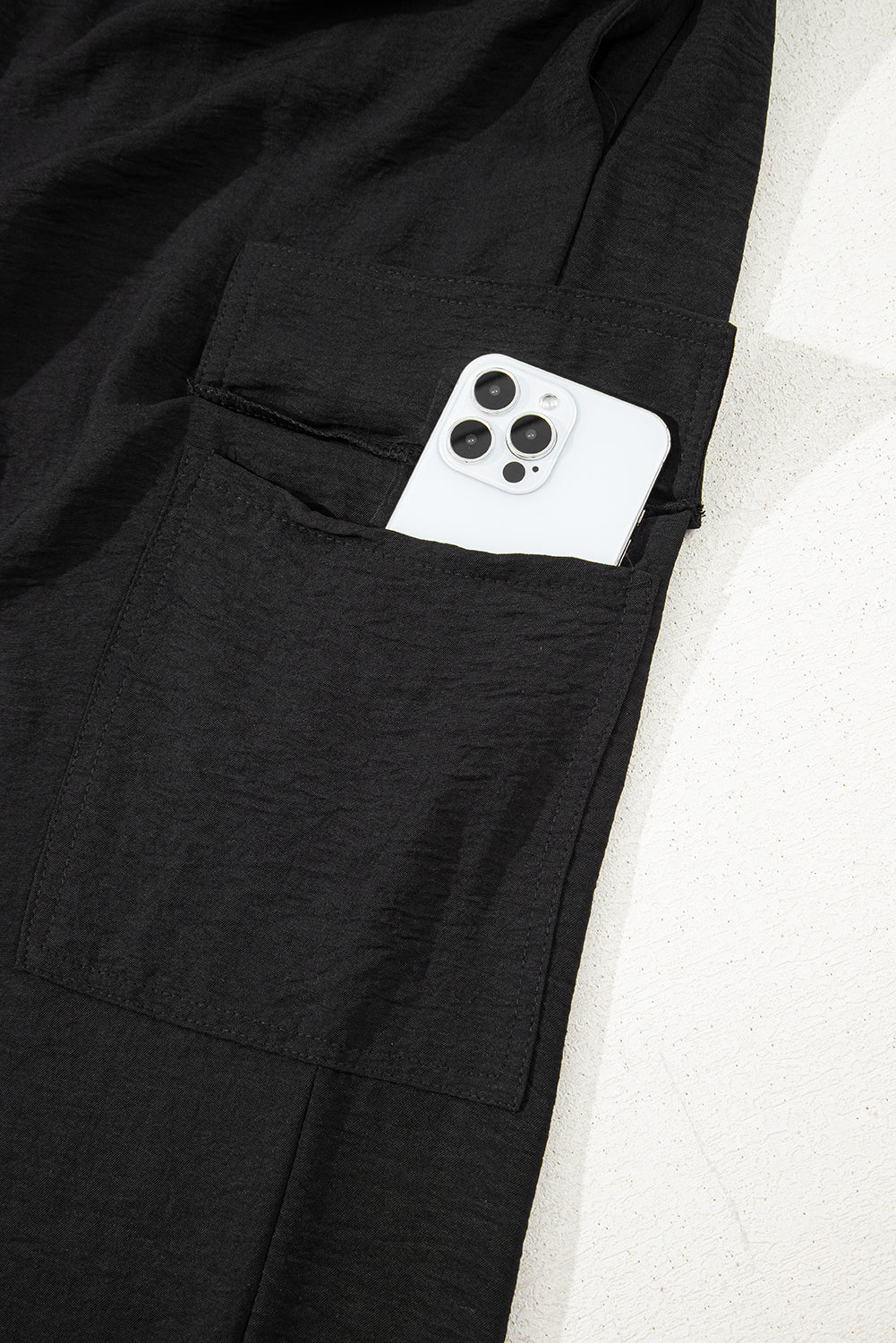 Drawstring Frilled Waist Wide Leg Utility Trousers