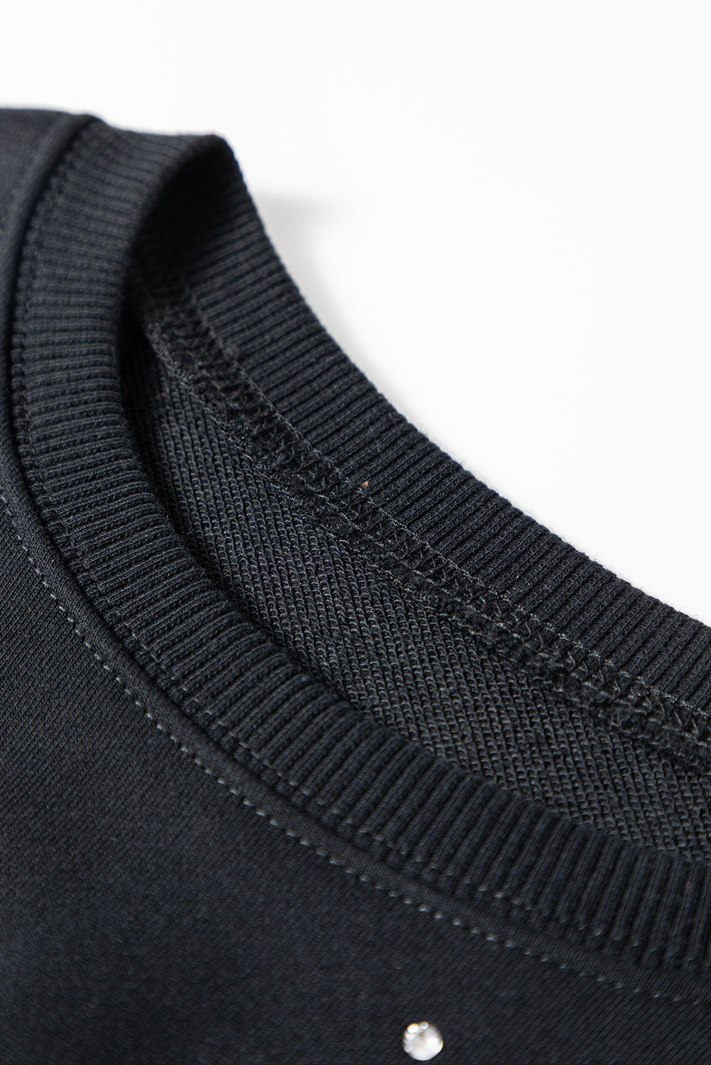 Rhinestone Embellished Drop Shoulder Ribbed Cuffs Sweatshirt