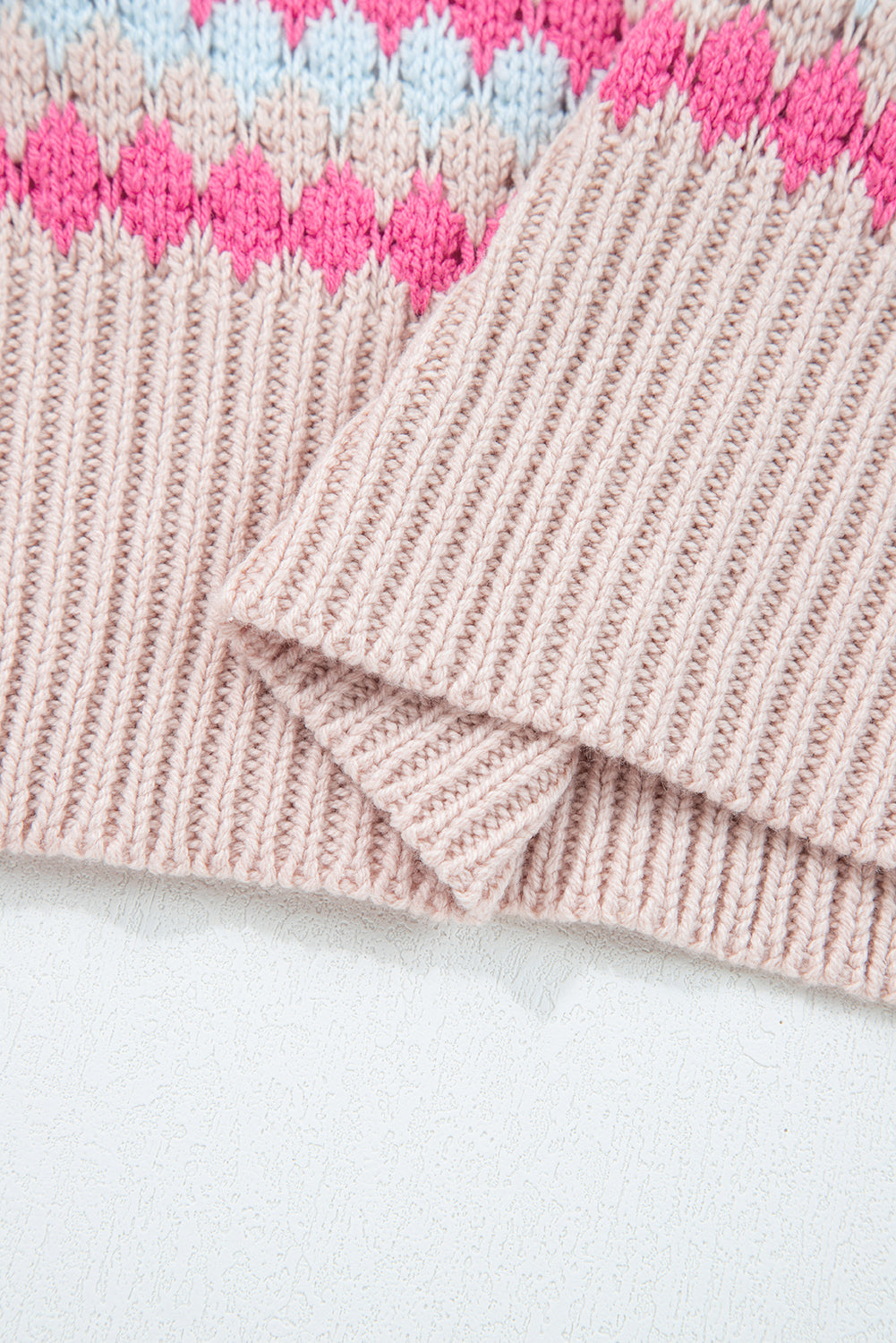 Stripe Eyelet Patterned Drop Shoulder Sweater