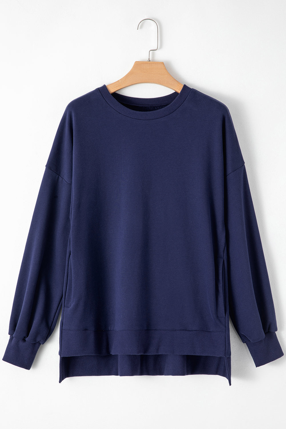 Solid O Neck High Low Hem Pullover Sweatshirt