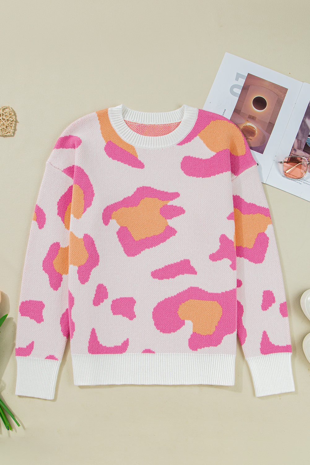 Playful Leopard Print Drop Shoulder Baggy Sweater